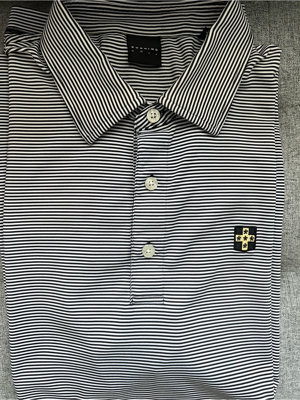 Dunning Golf Black & White Striped Golf Polo